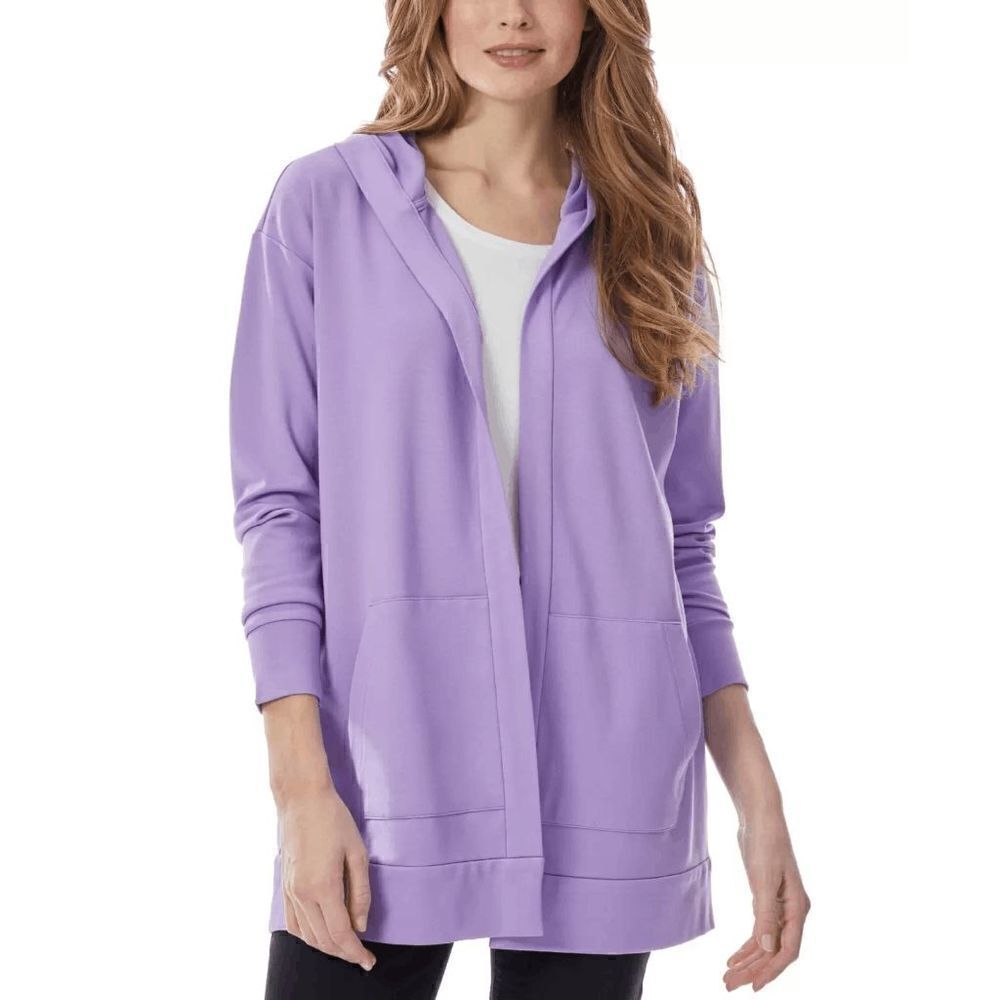 Jones New York Hooded Open Front Cardigan Sweater Medium Purple